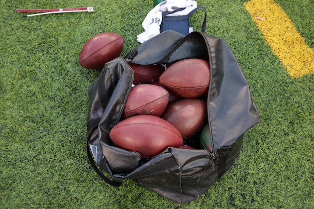 Footballs sit in a bag on the sideline during the second half of an NFL football game between the Seattle Seahawks and the New York Giants, Sunday, Dec. 15, 2013, in East Rutherford, N.J. (AP Photo/Peter Morgan)