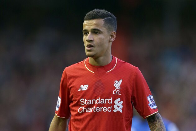 Liverpool's Philippe Coutinho in action during their English Premier League soccer match against Bournemouth at Anfield in Liverpool, England, Monday Aug. 17, 2015. (AP Photo/Clint Hughes)