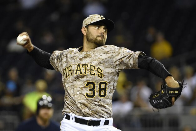 Pittsburgh Pirates' Joakim Soria pitches  against the Milwaukee Brewers during baseball game, Thursday, Sept. 10, 2015, in Pittsburgh.  (AP Photo/Fred Vuich)