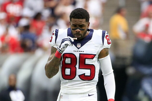 Sep 13, 2015; Houston, TX, USA; Houston Texans wide receiver Nate Washington (85) before the game against the Kansas City Chiefs at NRG Stadium. Mandatory Credit: Kevin Jairaj-USA TODAY Sports