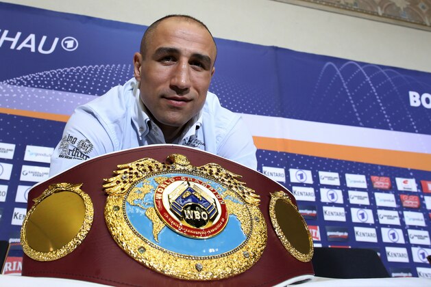 Armenian-German super middleweight boxer Arthur Abraham attends a press conference on March 18, 2013 in Magdeburg, eastern Germany. Abraham will defend his WBO World Championship Super Middleweight title against German Robert Stieglitz on March 23, 2013 in Magdeburg. AFP PHOTO / RONNY HARTMANN        (Photo credit should read RONNY HARTMANN/AFP/Getty Images)