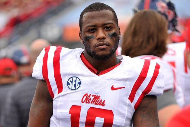 NASHVILLE, TN - SEPTEMBER 06:  C.J. Johnson #10 of the Ole Miss Rebels watches from the sideline during a game against the Vanderbilt Commodores at L.P.Field on September 6, 2014 in Nashville, Tennessee.  (Photo by Frederick Breedon/Getty Images)