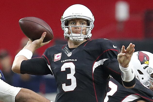 Arizona Cardinals quarterback Carson Palmer (3) throws against the St. Louis Rams on fourth down during the second half of an NFL football game, Sunday, Oct. 4, 2015, in Glendale, Ariz. The Rams won 24-22. (AP Photo/Rick Scuteri)