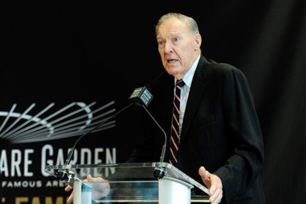 Retired basketball great Harry Gallatin is honored at the Madison Square Garden 2015 Walk of Fame Induction ceremony on Monday, May 11, 2015, in New York. (Photo by Evan Agostini/Invision/AP)