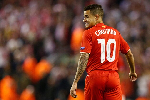 LIVERPOOL, ENGLAND - OCTOBER 01: Philippe Coutinho of Liverpool reacts  during the UEFA Europa League group B match between Liverpool FC and FC Sion at Anfield on October 1, 2015 in Liverpool, United Kingdom.  (Photo by Dean Mouhtaropoulos/Getty Images)