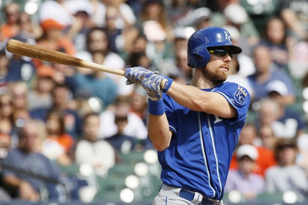 Kansas City Royals' Ben Zobrist bats against the Detroit Tigers during a baseball game at Comerica Park Sunday, Sept. 20, 2015, in Detroit. (AP Photo/Duane Burleson)