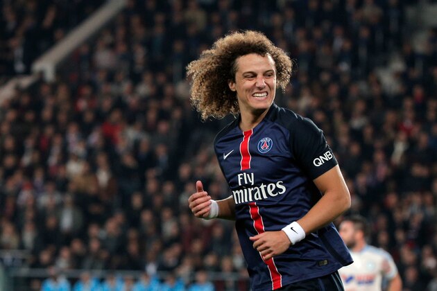 PSG's David Luiz, reacts during his French League One soccer match against Marseille, at the Parc des Princes stadium in Paris, France, Sunday, Oct. 4, 2015. (AP Photo/Thibault Camus)