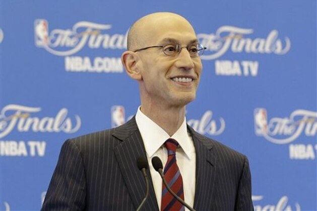 NBA Commissioner Adam Silver speaks at a news conference before Game 1 of basketball's NBA Finals between the Golden State Warriors and the Cleveland Cavaliers in Oakland, Calif., Thursday, June 4, 2015. (AP Photo/Eric Risberg)