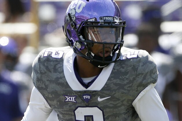 TCU quarterback Trevone Boykin (2) runs down field against Texas in the second quarter of an NCAA football game Saturday, Oct. 3, 2015, in Fort Worth, Texas. (AP Photo/Ron Jenkins)