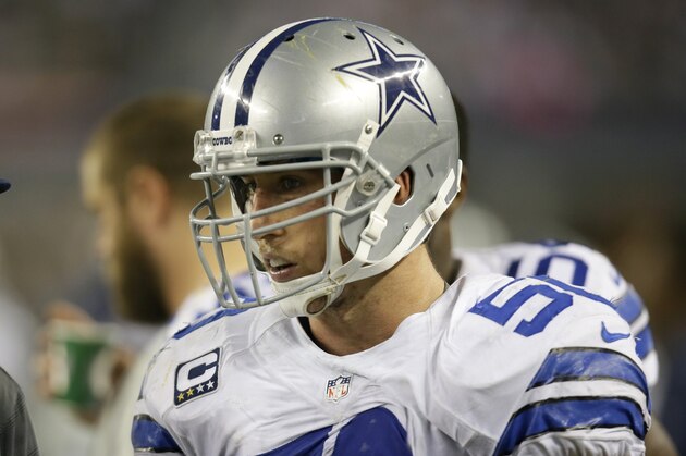 Dallas Cowboys middle linebacker Sean Lee (50) during the second half of an NFL football game against the Washington Redskins Sunday, Oct. 13, 2013, in Arlington, Texas. (AP Photo/Tim Sharp)