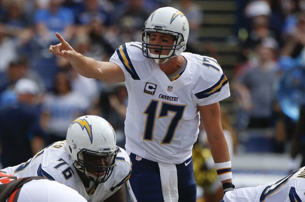 San Diego Chargers quarterback Philip Rivers (17) during the first half in an NFL football game against the Cleveland Browns  Sunday, Oct. 4, 2015, in San Diego. (AP Photo/Lenny Ignelzi)
