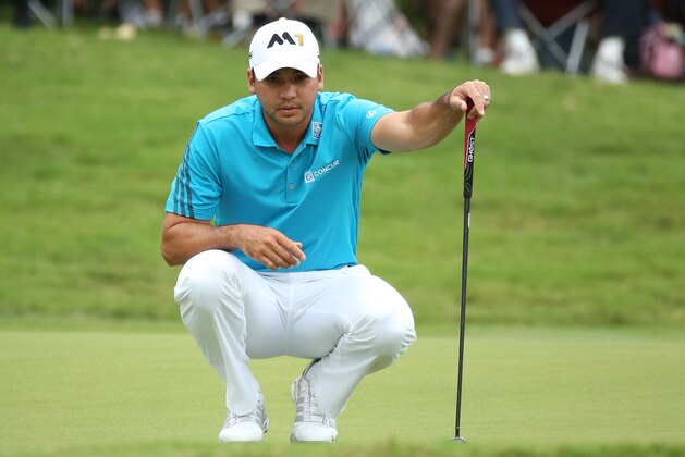Sep 27, 2015; Atlanta, GA, USA; Jason Day plans his putt on the first green during the final round of the Tour Championship by Coca-Cola at East Lake Golf Club. Mandatory Credit: Jason Getz-USA TODAY Sports