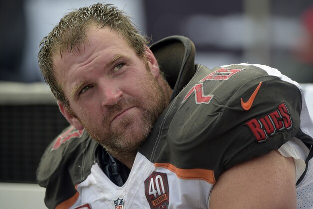 Tampa Bay Buccaneers guard Logan Mankins during the fourth quarter of an NFL football game against the Carolina Panthers Sunday, Oct. 4, 2015, in Tampa, Fla. (AP Photo/Phelan M. Ebenhack)