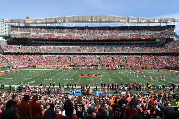 A general overall view of Paul Brown Stadium is seen in the first half of a NFL football game between the Cincinnati Bengals and the Kansas City Chiefs, Sunday, Oct. 4, 2015, in Cincinnati. (AP Photo/Gary Landers)