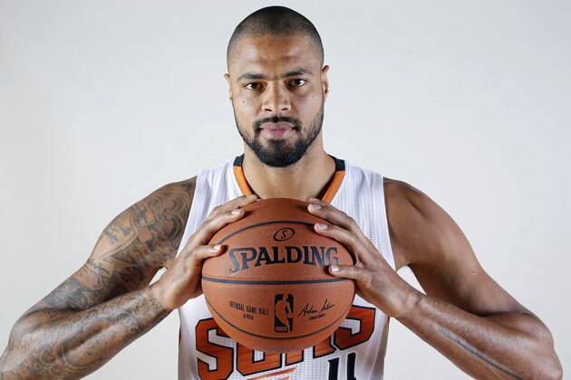Phoenix Suns' Tyson Chandler poses for a photograph during an NBA basketball media day Monday, Sept. 28, 2015, in Phoenix. (AP Photo/Ross D. Franklin)