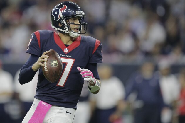 Houston Texans quarterback Brian Hoyer (7) looks to pass against the Indianapolis Colts during the first half of an NFL football game Thursday, Oct. 8, 2015, in Houston. (AP Photo/Patric Schneider) Houston Texans quarterback Brian Hoyer (7) looks to pass against the Indianapolis Colts during the first half of an NFL football game Thursday, Oct. 8, 2015, in Houston. (AP Photo/Patric Schneider)