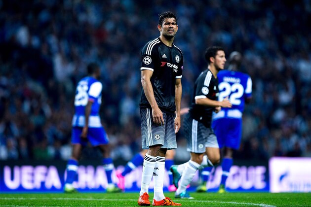 PORTO, PORTUGAL - SEPTEMBER 29: Diego Costa of Chelsea FC reacts defeated during the UEFA Champions League Group G match between FC Porto and Chelsea FC  at Estadio do Dragao on September 29, 2015 in Porto, Portugal.  (Photo by Gonzalo Arroyo Moreno/Getty Images)