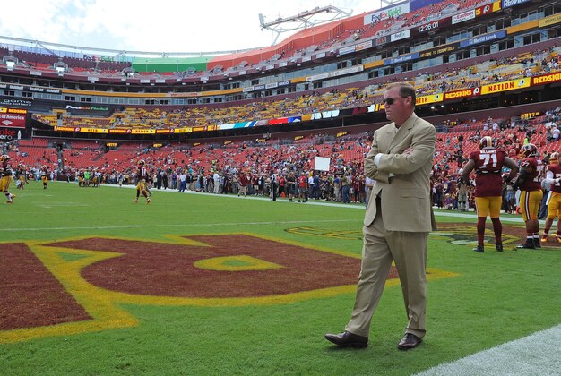 Sep 13, 2015; Landover, MD, USA; Washington Redskins general manager Scot McCloughan on the field before the game between the Washington Redskins and the Miami Dolphins at FedEx Field. Mandatory Credit: Brad Mills-USA TODAY Sports