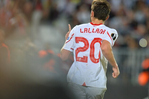Liverpool's midfielder Adam Lallana celebrates after scoring the opening goal during the UEFA Europa League Group B football match Bordeaux vs Liverpool on September 17, 2015 at the Matmut Atlantique stadium in Bordeaux. AFP PHOTO / NICOLAS TUCAT        (Photo credit should read NICOLAS TUCAT/AFP/Getty Images)