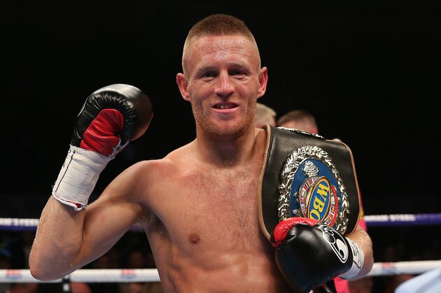 MANCHESTER, ENGLAND - JULY 11: Terry Flanagan celebrates after defeating Jose Zepeda following their WBO Lightweight Championship fight at the Manchester Velodrome on July 11, 2015 in Manchester, England. (Photo by Chris Brunskill/Getty Images)