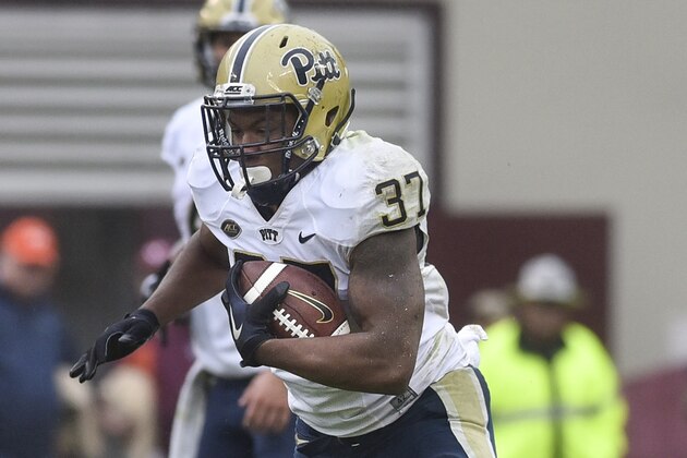 BLACKSBURG, VA - OCTOBER 3: Running back Qadree Ollison #37 of the Pittsburgh Panthers carries the ball in the second half against the Virginia Tech Hokies at Lane Stadium on October 3, 2015 in Blacksburg, Virginia. Pittsburgh defeated Virginia Tech 17-13. (Photo by Michael Shroyer/Getty Images)