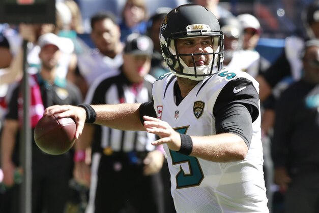 Jacksonville Jaguars' Blake Bortles (5) throws during the second half of an NFL football game against the Indianapolis Colts, Sunday, Oct. 4, 2015 in Indianapolis. (AP Photo/R Brent Smith)
