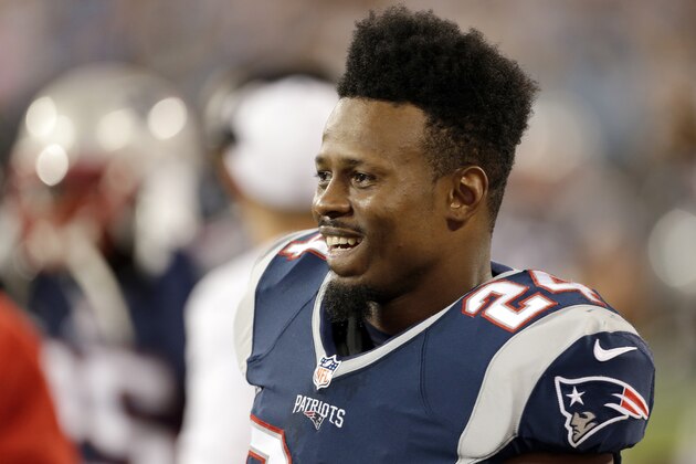 New England Patriots' Bradley Fletcher (24) on the sidelines during the second half of an NFL preseason football game against the Carolina Panthers  in Charlotte, N.C., Friday, Aug. 28, 2015. The Patriots won 17-16.  (AP Photo/Bob Leverone)