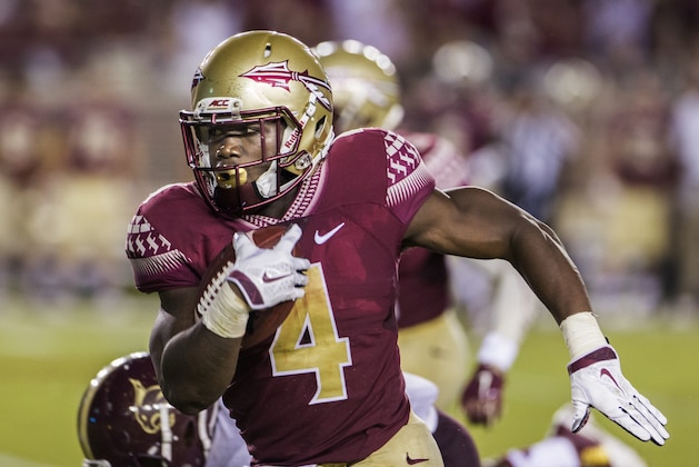 Florida State running back Dalvin Cook carries during the first half of an NCAA college football game against Texas State in Tallahassee, Fla., Saturday, Sept. 5, 2015. (AP Photo/Mark Wallheiser)