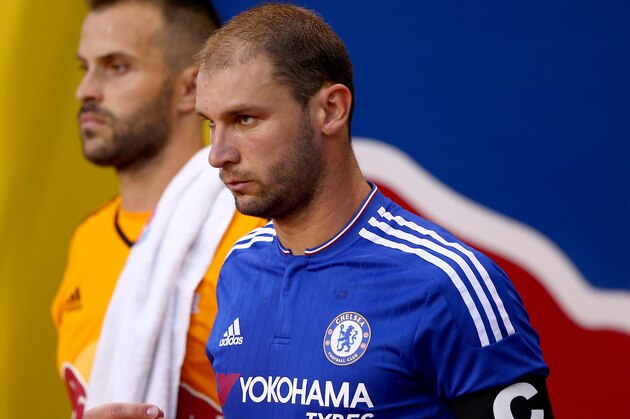 HARRISON, NJ - JULY 22:  Branislav Ivanovic #2 of Chelsea leads the team on to the pitch prior to the match against the New York Red Bulls during the International Champions Cup at Red Bull Arena on July 22, 2015 in Harrison, New Jersey.  (Photo by Elsa/Getty Images)