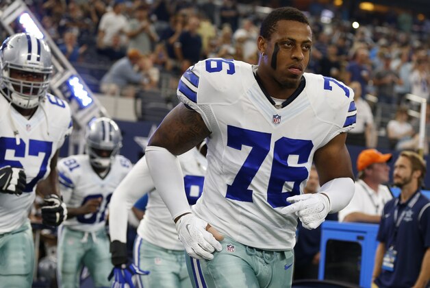 Aug 29, 2015; Arlington, TX, USA; Dallas Cowboys defensive end Greg Hardy (76) takes the field prior to the game against the Minnesota Vikings at AT&T Stadium. Mandatory Credit: Matthew Emmons-USA TODAY Sports