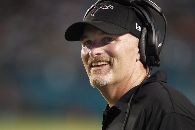 Aug 29, 2015; Miami Gardens, FL, USA; Atlanta Falcons head coach Dan Quinn on the sidelines during the second quarter of an NFL preseason football game against the Miami Dolphins at Sun Life Stadium. Mandatory Credit: Reinhold Matay-USA TODAY Sports