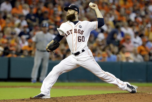 Houston Astros starting pitcher Dallas Keuchel throws against the Kansas City Royals during the seventh inning in Game 3 of baseball's American League Division Series Sunday, Oct. 11, 2015, in Houston. (AP Photo/Pat Sullivan) Houston Astros starting pitcher Dallas Keuchel throws against the Kansas City Royals during the seventh inning in Game 3 of baseball's American League Division Series Sunday, Oct. 11, 2015, in Houston. (AP Photo/Pat Sullivan)