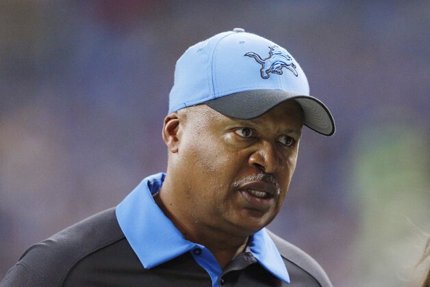 Detroit Lions head coach Jim Caldwell walks off the field after the first half of an NFL football game against the Arizona Cardinals, Sunday, Oct. 11, 2015, in Detroit. (AP Photo/Rick Osentoski)