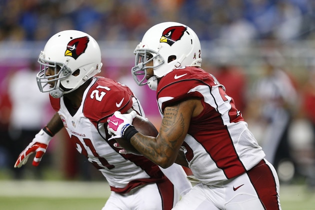 Arizona Cardinals cornerback Patrick Peterson (21) leads free safety Rashad Johnson, right, after Johnson intercepted a pass during the second half of an NFL football game against the Detroit Lions, Sunday, Oct. 11, 2015, in Detroit. (AP Photo/Rick Osentoski) Arizona Cardinals cornerback Patrick Peterson (21) leads free safety Rashad Johnson, right, after Johnson intercepted a pass during the second half of an NFL football game against the Detroit Lions, Sunday, Oct. 11, 2015, in Detroit. (AP Photo/Rick Osentoski)