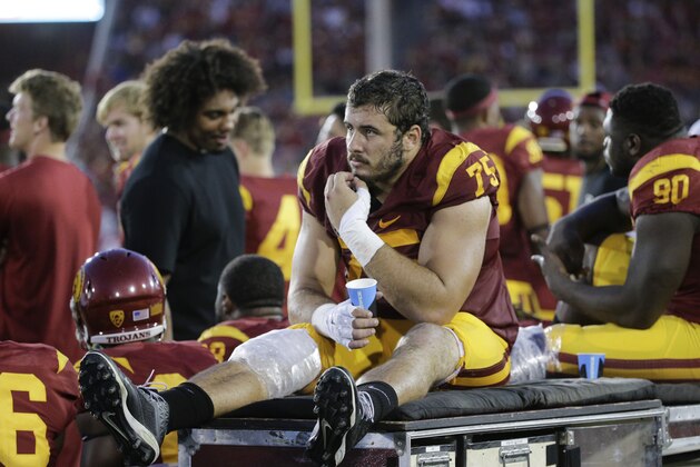 Southern California center Max Tuerk during the first half of an NCAA college football game against Washington, Thursday, Oct. 8, 2015, in Los Angeles. (AP Photo/Jae C. Hong)