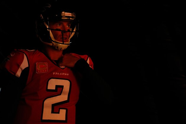 ATLANTA, GA - OCTOBER 11:  Matt Ryan #2 of the Atlanta Falcons prepares for player introductions prior to facing the Washington Redskins at Georgia Dome on October 11, 2015 in Atlanta, Georgia.  (Photo by Kevin C. Cox/Getty Images)