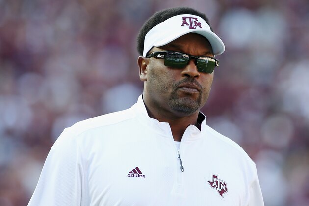 COLLEGE STATION, TX - SEPTEMBER 12:  Head coach Kevin Sumlin of the Texas A&M Aggies walks across the field before the start of their game against the Ball State Cardinals at Kyle Field on September 12, 2015 in College Station, Texas.  (Photo by Scott Halleran/Getty Images)