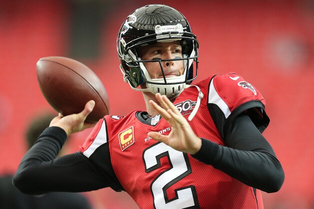 Atlanta Falcons quarterback Matt Ryan (2) warms up before the first half of an NFL football game between the Atlanta Falcons and the Washington Redskins, Sunday, Oct. 11, 2015, in Atlanta. (AP Photo/John Bazemore)
