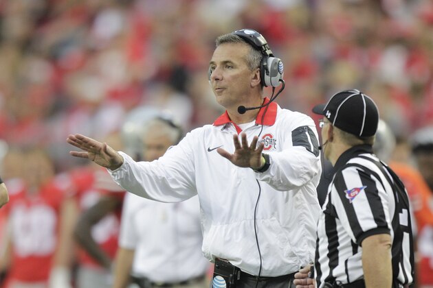 Ohio State head coach Urban Meyer on the sideline against Western Michigan during an NCAA college football game Saturday, Sept. 26, 2015, in Columbus, Ohio. (AP Photo/Jay LaPrete)