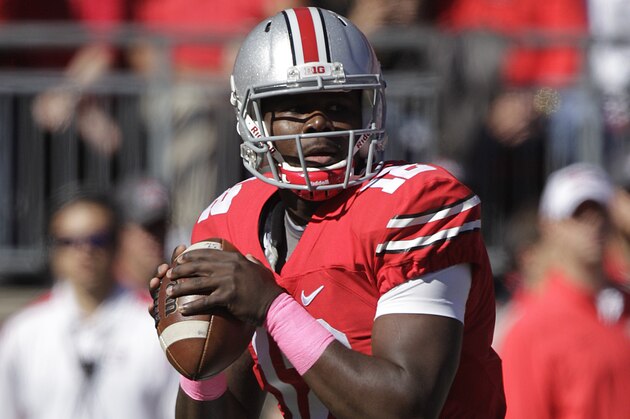 Ohio State quarterback Cardale Jones plays against Maryland in an NCAA college football game Saturday, Oct. 10, 2015, in Columbus, Ohio. (AP Photo/Jay LaPrete)