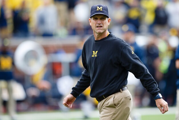 Sep 12, 2015; Ann Arbor, MI, USA; Michigan Wolverines head coach Jim Harbaugh prior to the game against the Oregon State Beavers at Michigan Stadium. Mandatory Credit: Rick Osentoski-USA TODAY Sports
