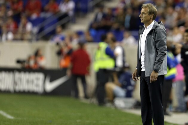 HARRISON, NJ - OCTOBER 13:  Head coach Jurgen Klinsmann of the United States looks on against Costa Rica during the second half at Red Bull Arena on October 13, 2015 in Harrison, New Jersey. Costa Rica defeated the the United States 1-0. (Photo by Adam Hunger/Getty Images)