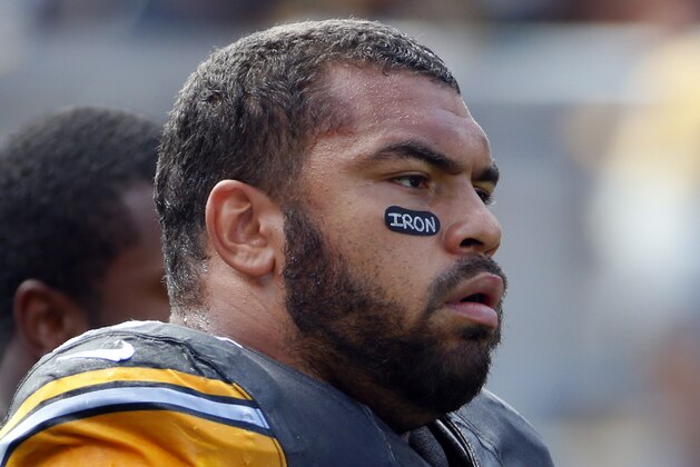 Pittsburgh Steelers defensive end Cameron Heyward (97) stands on the sidelines in the first half of an NFL football game between the Pittsburgh Steelers and the San Francisco 49ers in Pittsburgh, Sunday, Sept. 20, 2015. The Steelers won 43-18. (AP Photo/Gene J. Puskar)