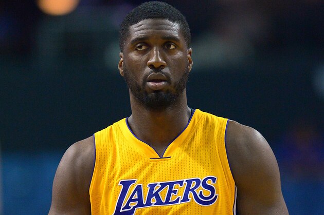 Oct 8, 2015; Ontario, CA, USA; Los Angeles Lakers center Roy Hibbert (17) looks on during the game against the Toronto Raptors at Citizens Business Bank Arena. Mandatory Credit: Jayne Kamin-Oncea-USA TODAY Sports