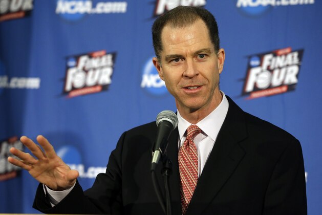 Dan Gavitt, NCAA vice president of men’s basketball, talks about events that are scheduled around the NCAA men's Final Four basketball tournament to be held in Indianapolis in April, during a press conference in Indianapolis, Tuesday, Jan. 20, 2015. (AP Photo/Michael Conroy)