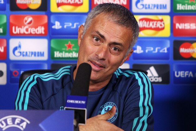 COBHAM, ENGLAND - SEPTEMBER 15: Chelsea manager Jose Mourinho chats to the media during a Chelsea Press Conference ahead of their Champions League fixture against Maccabi Tel Aviv on September 15, 2015 in Cobham, England. (Photo by Charlie Crowhurst/Getty Images)