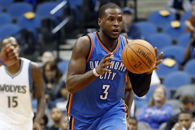 Oklahoma City Thunder’s Dion Waiters  plays in the first half of a preseason NBA basketball game against the Minnesota Timberwolves, Wednesday, Oct. 7, 2015, in Minneapolis. (AP Photo/Jim Mone)