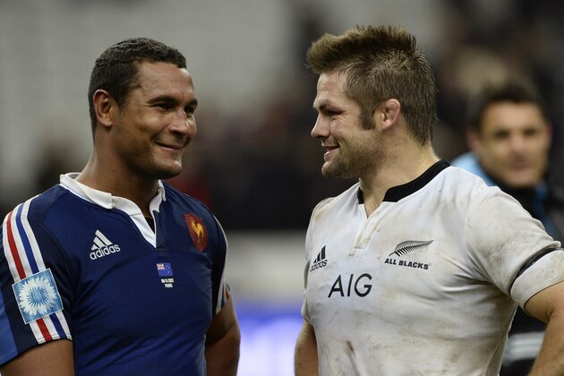 New Zealand's flanker and captain Richie McCaw (R) chats with France's flanker and captain Thierry Dusautoir at the end of the rugby union test match between France and New Zealand at the Stade de France in Saint-Denis near Paris on November 9, 2013. New Zealand won 26-19. AFP PHOTO / FRANCK FIFE (Photo credit should read FRANCK FIFE/AFP/Getty Images) New Zealand's flanker and captain Richie McCaw (R) chats with France's flanker and captain Thierry Dusautoir at the end of the rugby union test match between France and New Zealand at the Stade de France in Saint-Denis near Paris on November 9, 2013. New Zealand won 26-19. AFP PHOTO / FRANCK FIFE (Photo credit should read FRANCK FIFE/AFP/Getty Images)