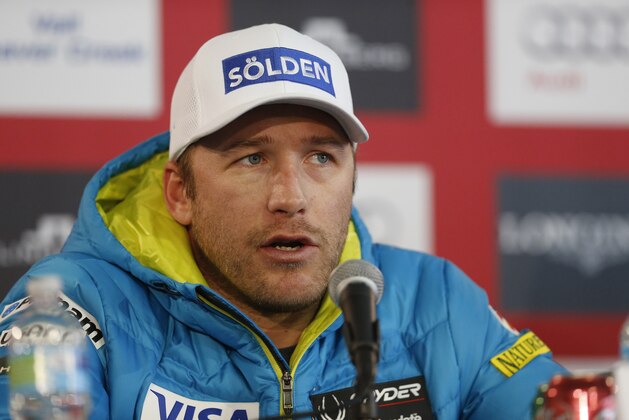 USA men's ski team member Bode Miller participates in a news conference, on the first day of the World Cup Ski Championships, on Monday, Feb. 2, 2015, in Beaver Creek, Colo. (AP Photo/Brennan Linsley)