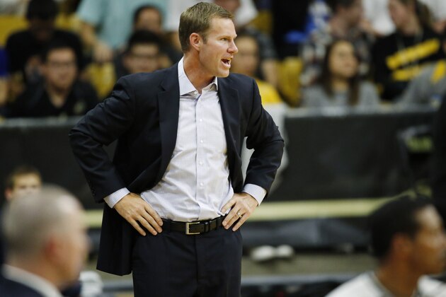 Chicago Bulls head coach Fred Hoiberg directs his team against the Denver Nuggets in the first half of an NBA preseason basketball game Thursday, Oct. 8, 2015, in Boulder, Colo. (AP Photo/David Zalubowski)